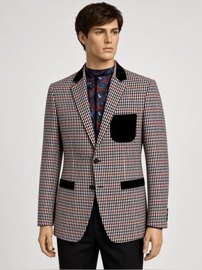 Boys 16 Red, Black & White Checked Blazer Jacket